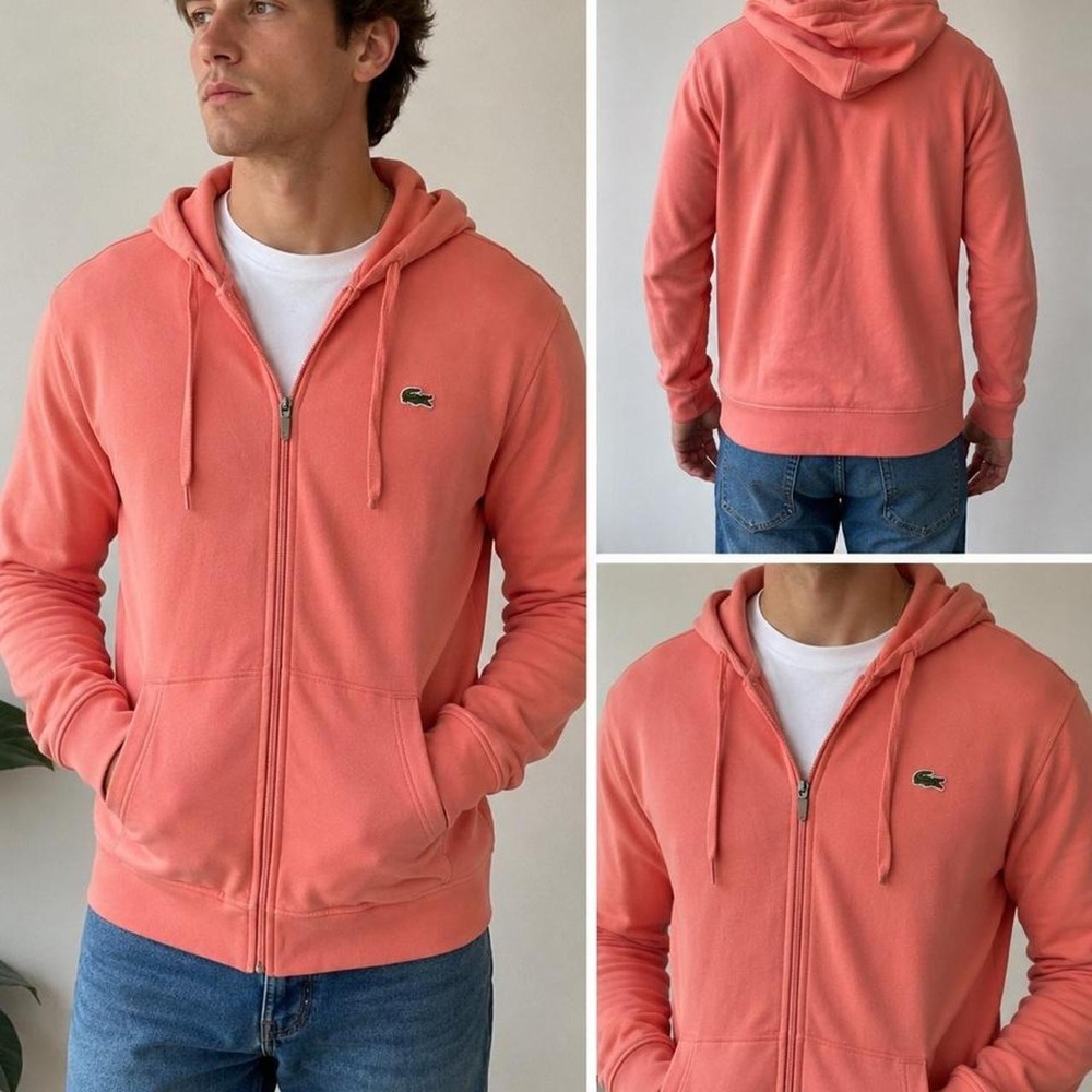 Lacoste Sport Coral Pink Full Zip Hoodie Men's Small Preppy Tenniscore Coastal